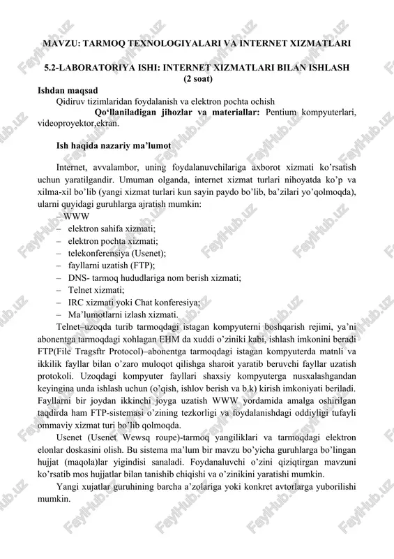 internet xizmatlari bilan ishlash — DOCX