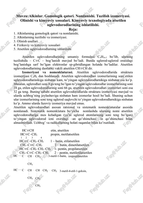 atsetilen uglevodorodlarining ishlatish — DOCX