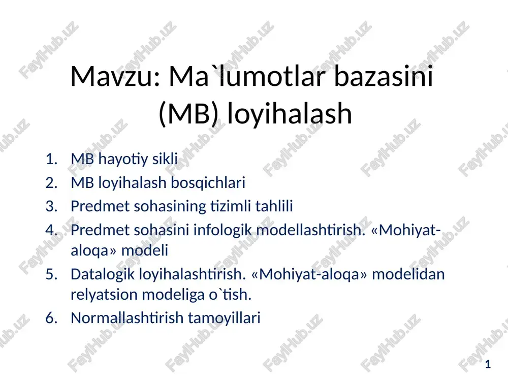 ma`lumotlar bazasini(mb) loyihalash — PPTX