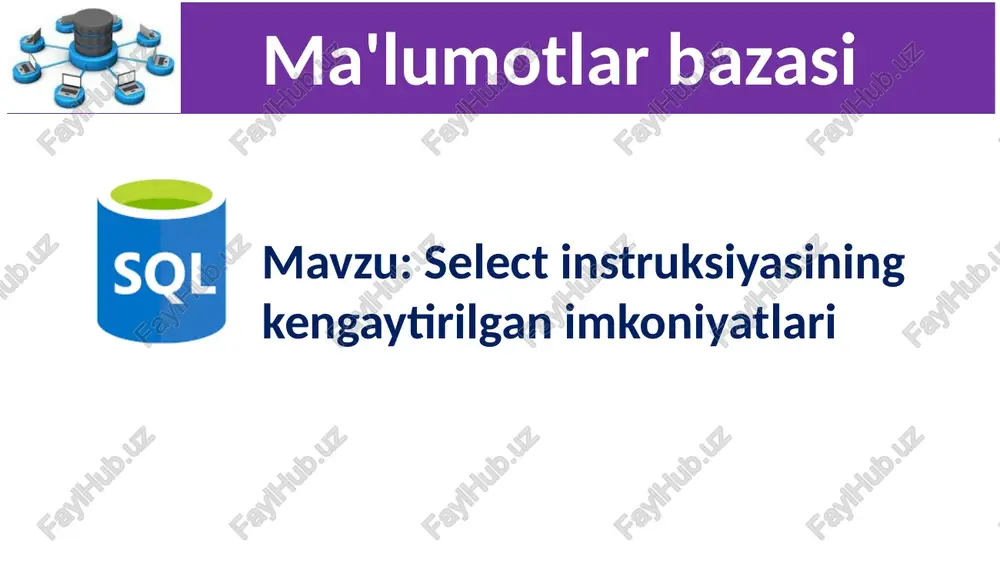 select instruksiyasiningkengaytirilganimkoniyatlari — PPTX