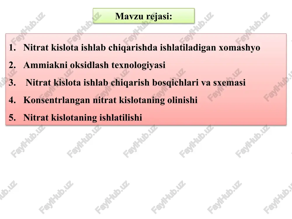 nitrat kislota ishlab chiqarish — PPTX