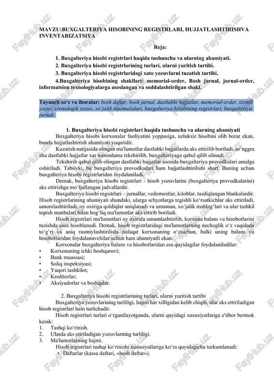 buxgalteriya hisobi registrlari — DOCX