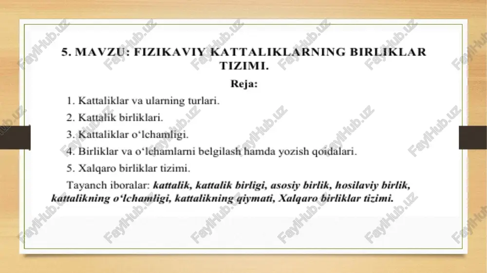 fizikaviy kattaliklarning birliklar tizimi — PPTX