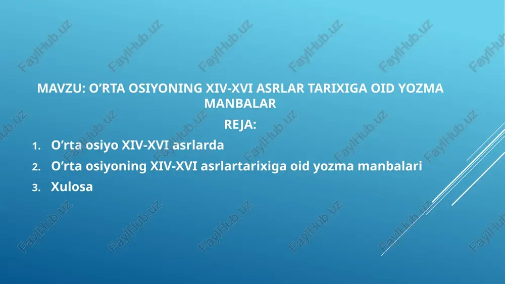 o’rta osiyoning xiv-xvi asrlar tarixiga oid yozma manbalar — PPTX