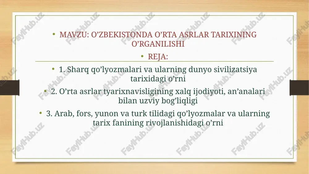 o’zbekistonda o’rta asrlar tarixining o’rganilishi — PPTX