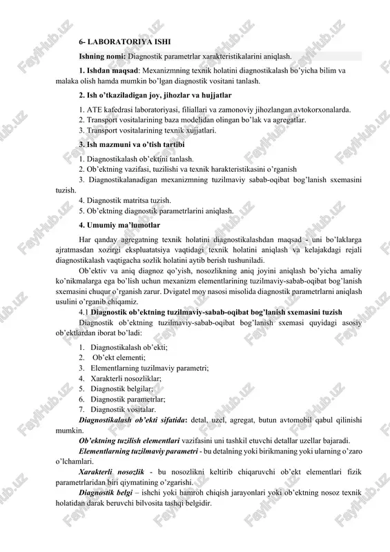 laboratoriya ishi: diagnostik parametrlar xarakteristikalarini aniqlash — DOCX