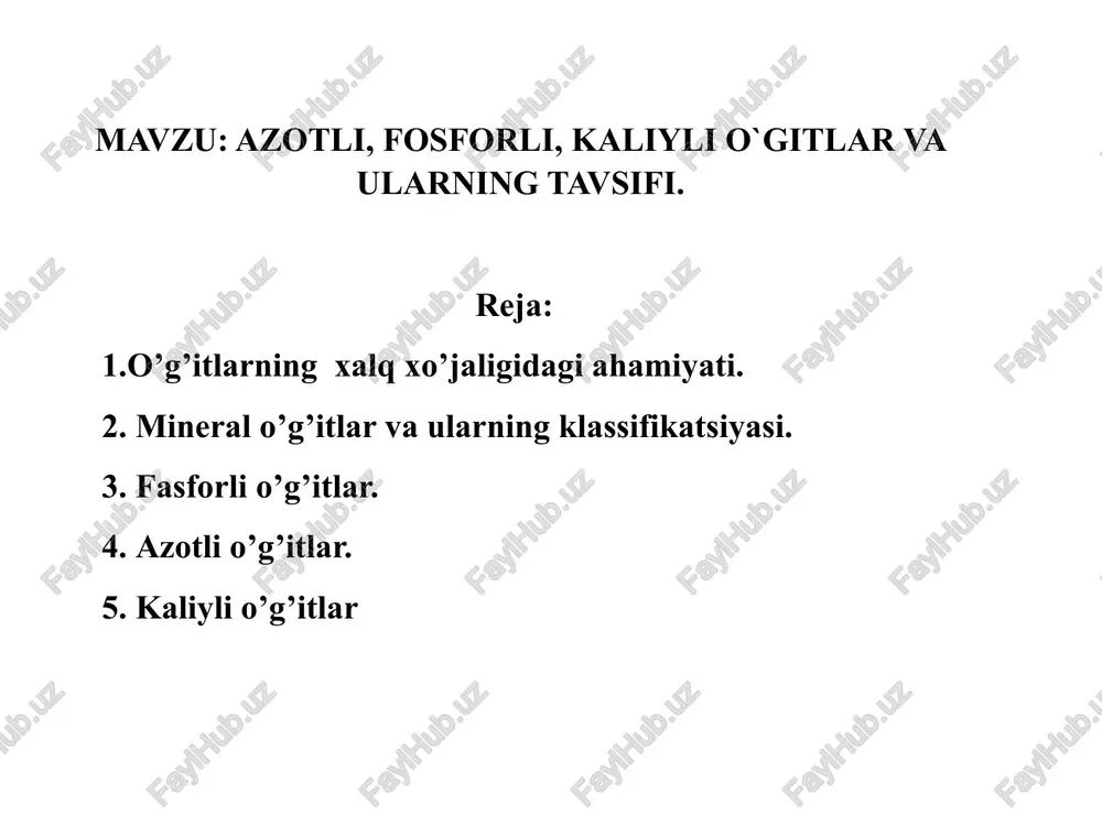 azotli, fosforli, kaliylio'gitlar — PPTX