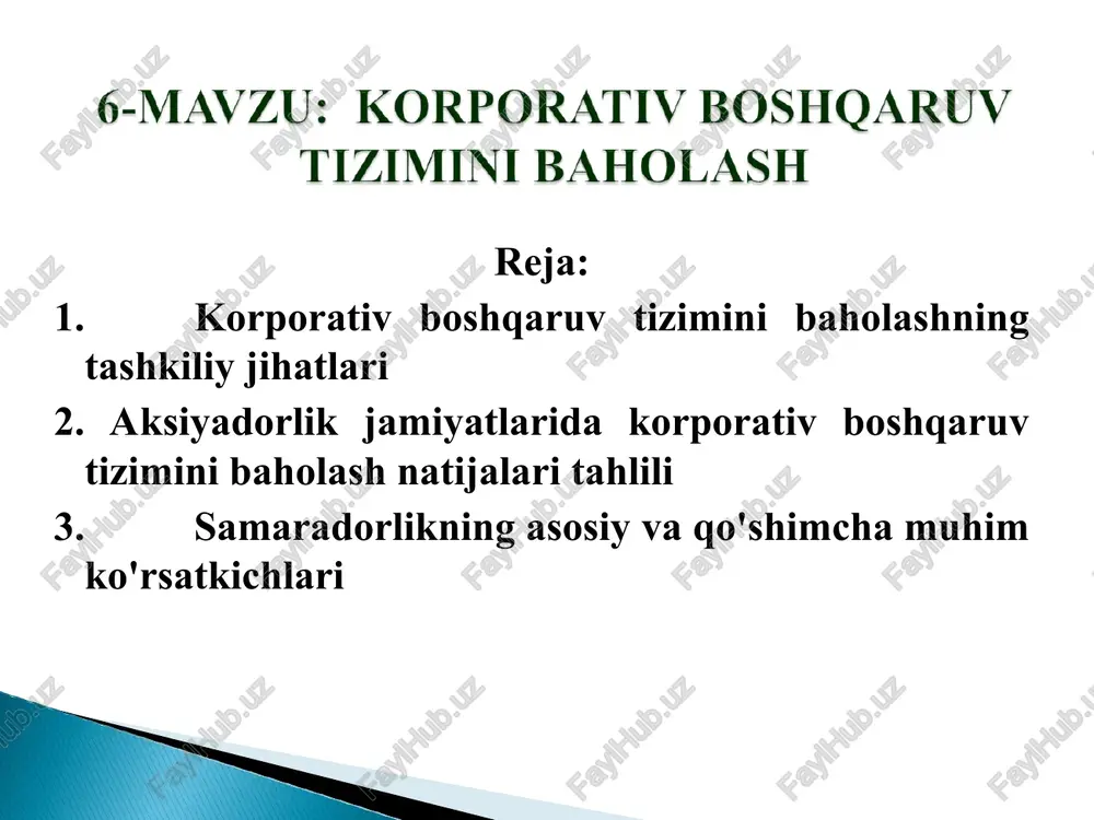 korporativ boshqaruv tizimini baholash — PPT
