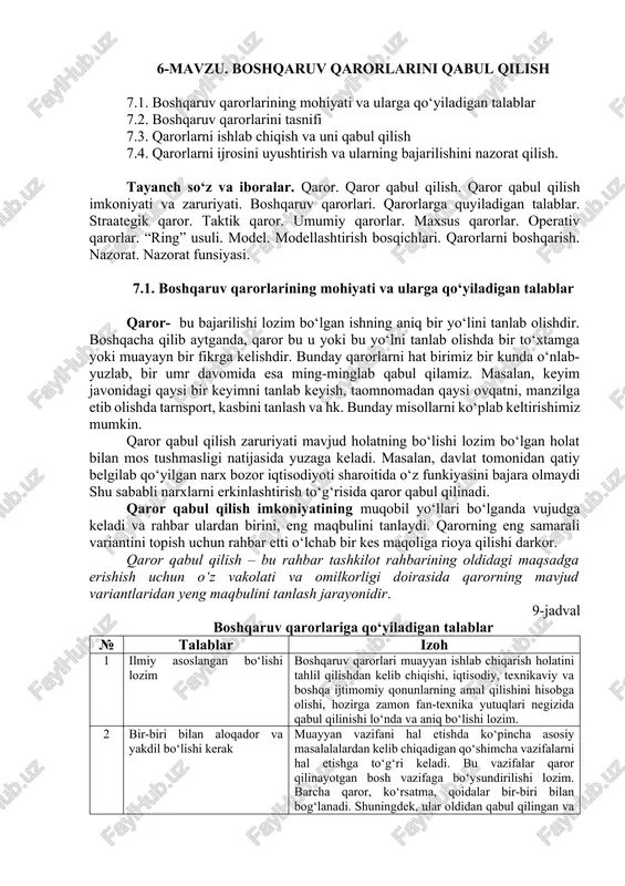 qarorlarni ishlab chiqish va uni qabul qilish — DOCX