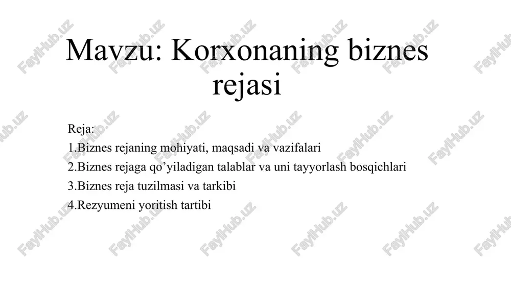 korxonaning biznes rejasi — PPTX