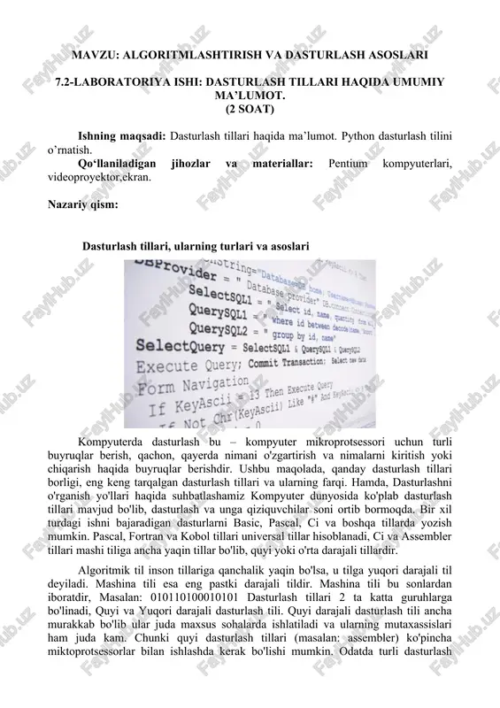 algoritmlashtirish va dasturlash asoslari — DOCX