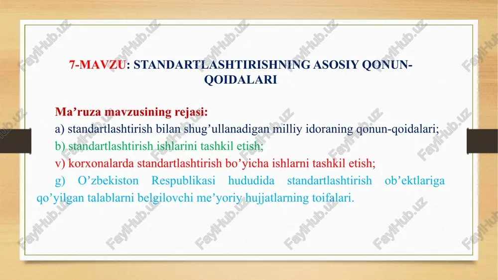 standartlashtirishning asosiy qonun-qoidalari — PPTX