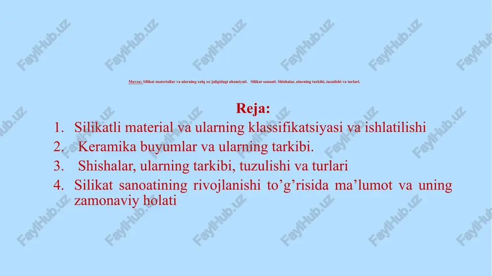 silikatmateriallar va ularning xalq xo'jaligidagi ahamiyati — PPTX