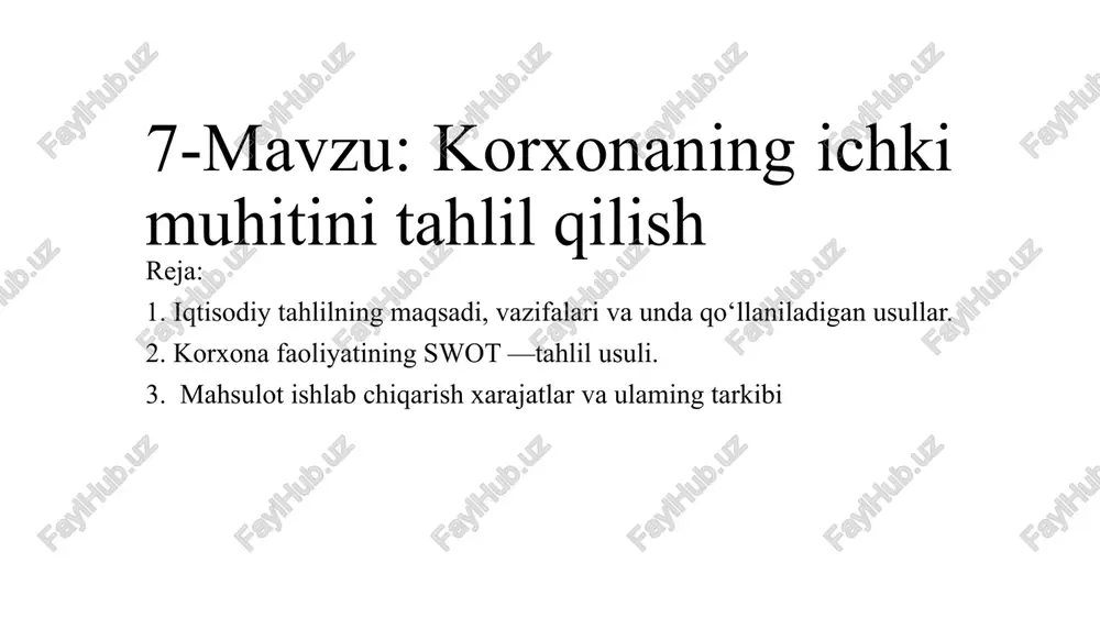 korxonaning ichki muhitini tahlil qilish — PPTX