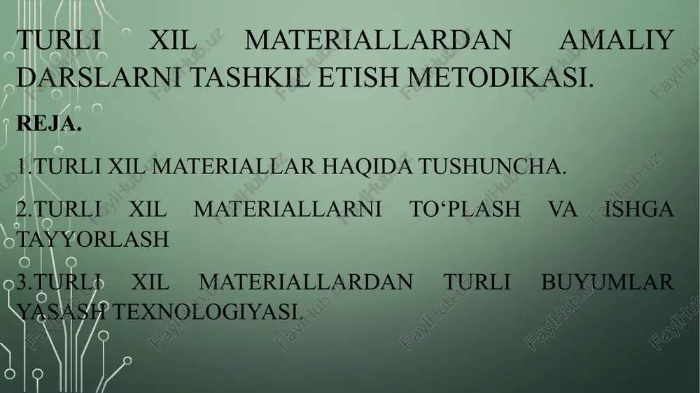 turlixil materiallardan amaliydarslarni tashkilotish metodikasi — PPTX