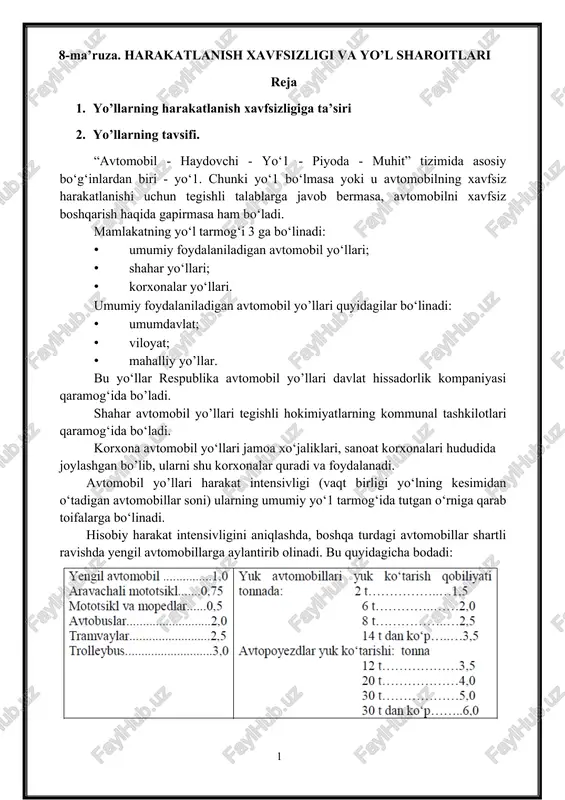 harakatlanish xavfsizligi va yo’l sharoitlari — DOCX