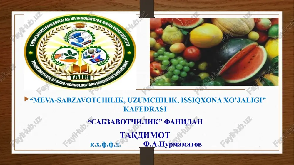bargli sabzavot ekinlarining ko'kbarglari iste'moli — PPTX