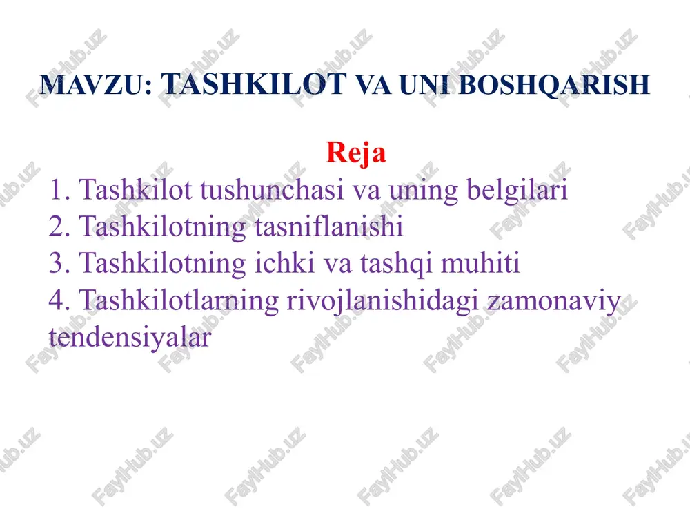 tashkilotva uni boshqarish — PPTX