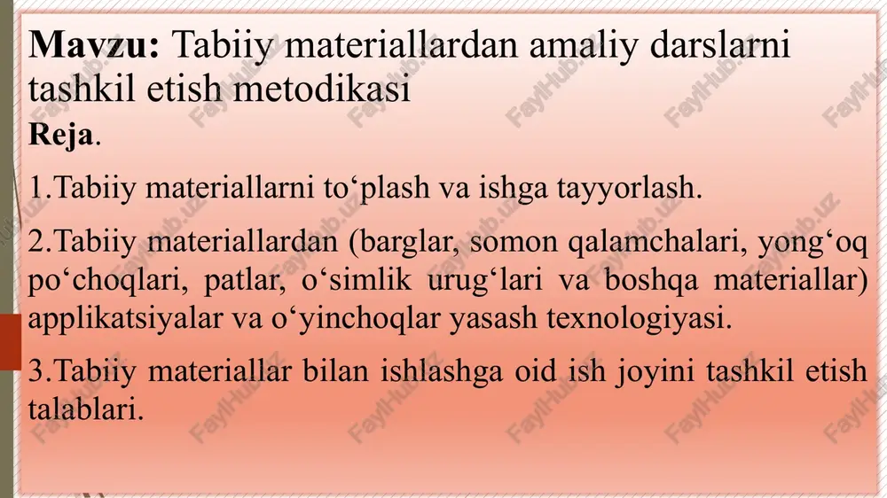 tabiiy materiallardan amaliy darslarni tashkil etish metodikasi — PPTX
