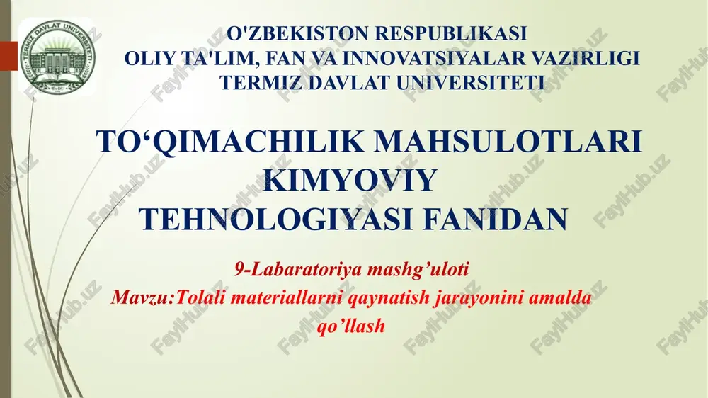 tolalar materiallarni qaynatish jarayonini amalga oshirish — PPTX