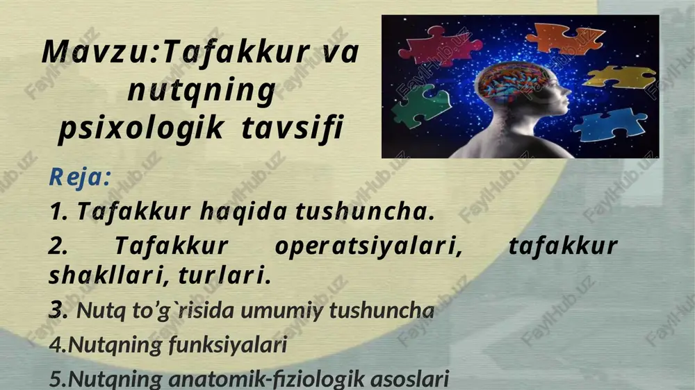 tafakkur va nutqning psixologik tavsiifi — PPTX
