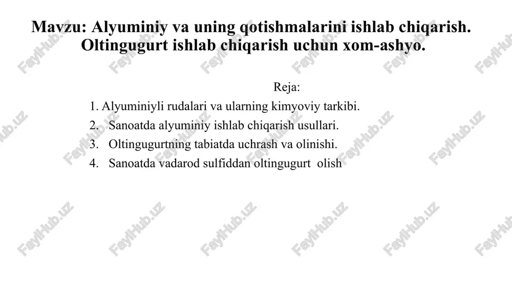 alyuminiyvauning qotishmalarini ishlab chiqarish — PPTX