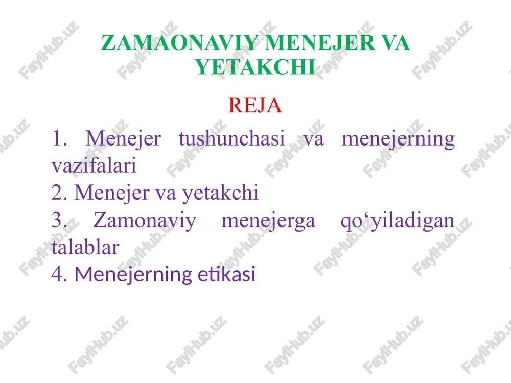 zamaonaviy menejerva yetakchi — PPTX