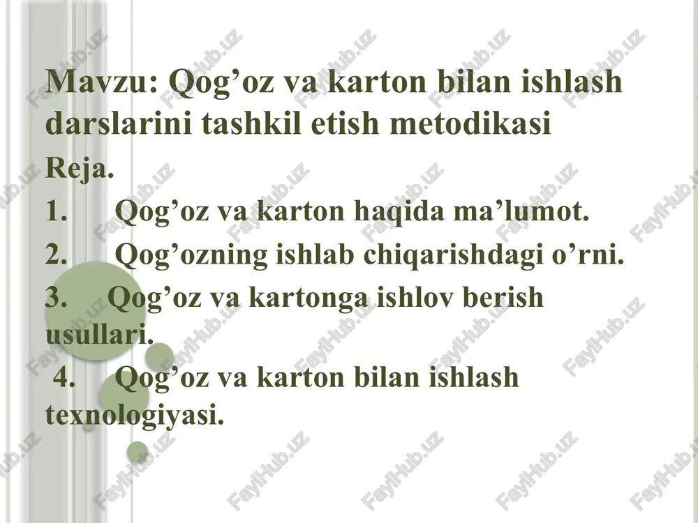 qog’ozvakarton bilan ishlash darslari nitashkilotish metodi kasi — PPTX