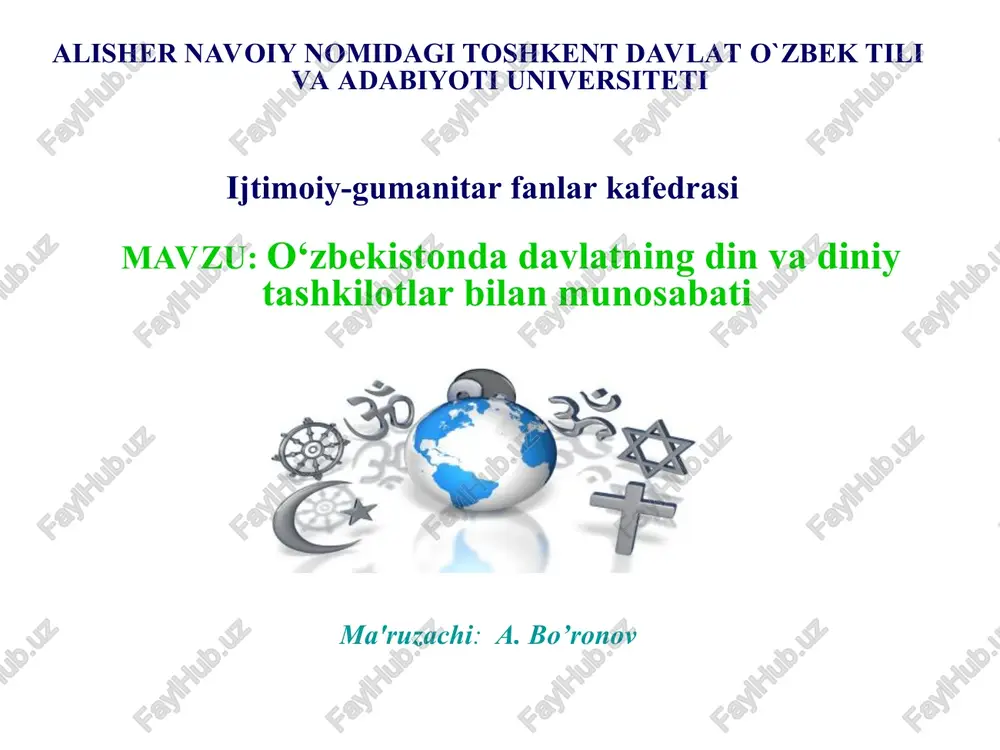 o'zbekistonda davlatning din va diniy tashkilotlar bilan munosabati — PPT