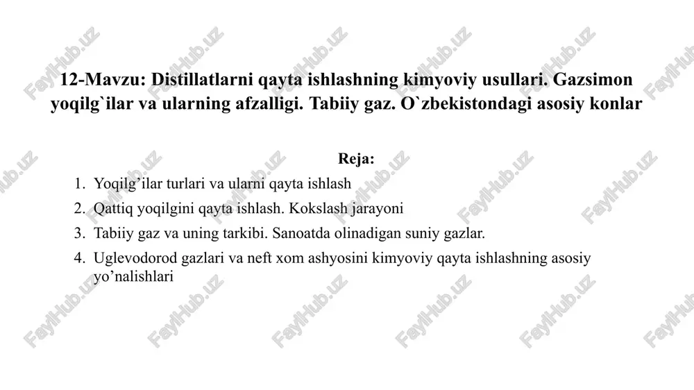 gazlar va uglevodorod gazlari qayta ishlash usullari — PPTX