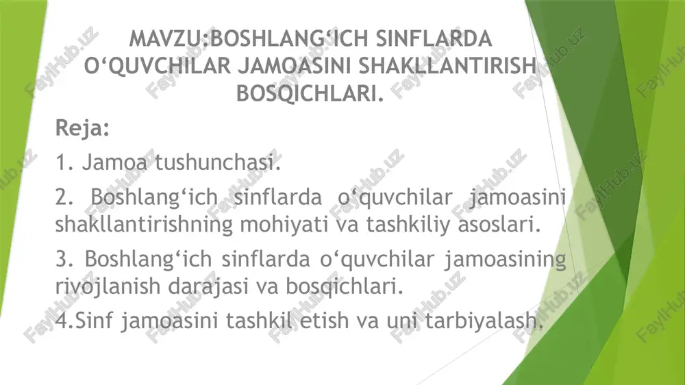 boshlang‘ich sinflarda o‘quvchilar jamoasini shakllantirish bosqichlari — PPTX
