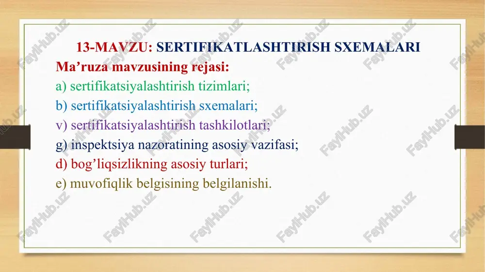 sertifikatlashtirish sxemalari — PPTX