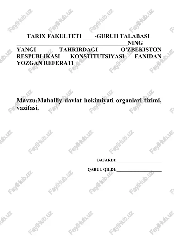 mahalliy davlat hokimiyati organlari tizimi, vazifasi. — DOCX