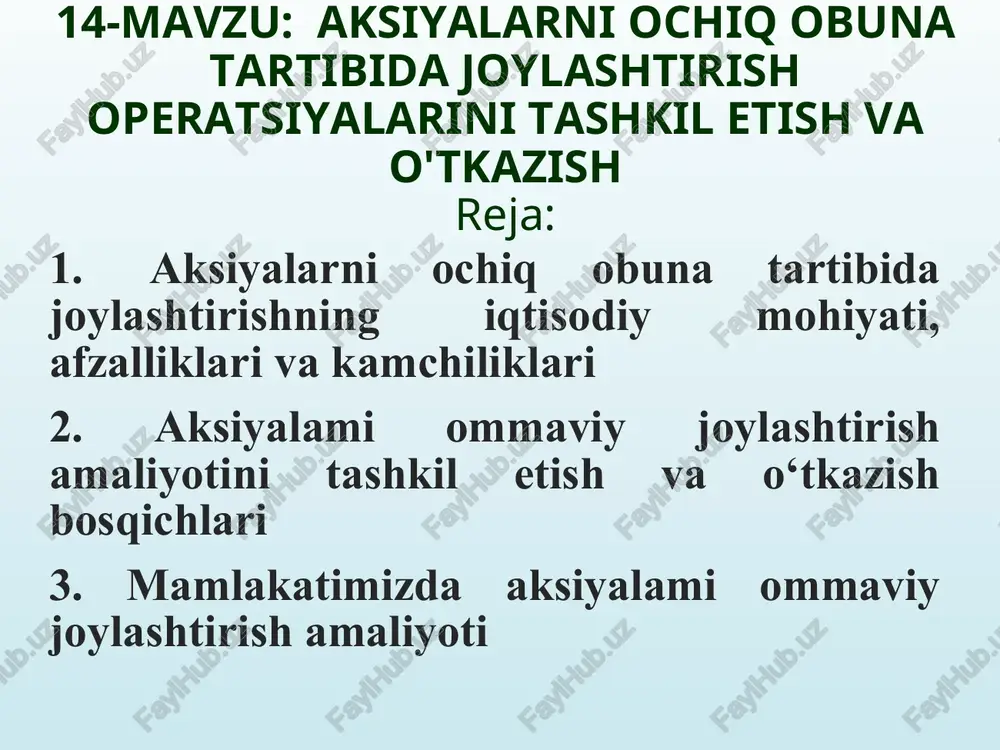 aksiyalarni ochiq obuna tartibida joylashtirish — PPT