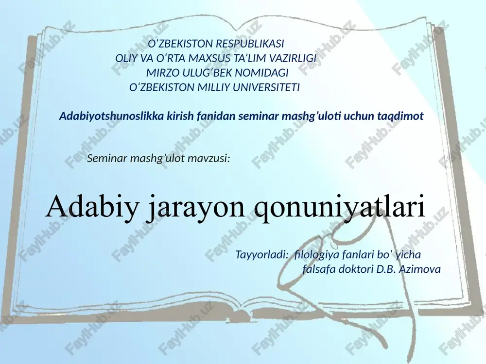 adabiyotshunoslikka kirishfanidan seminar mashg'uloti — PPTX