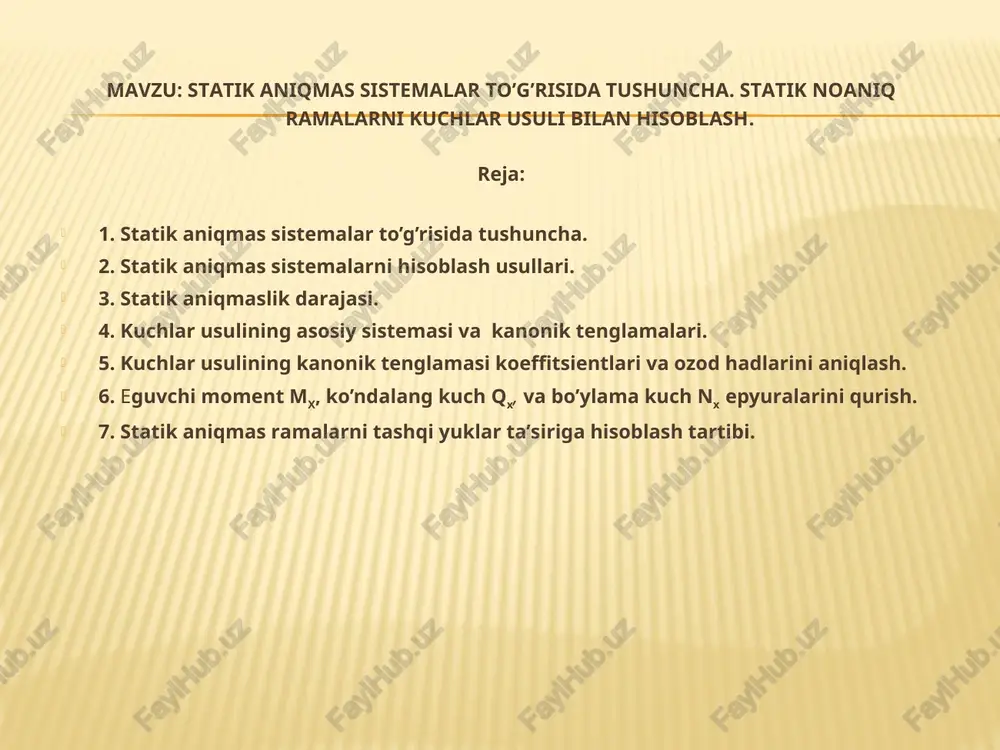 statik aniqmas sistemalar — PPT