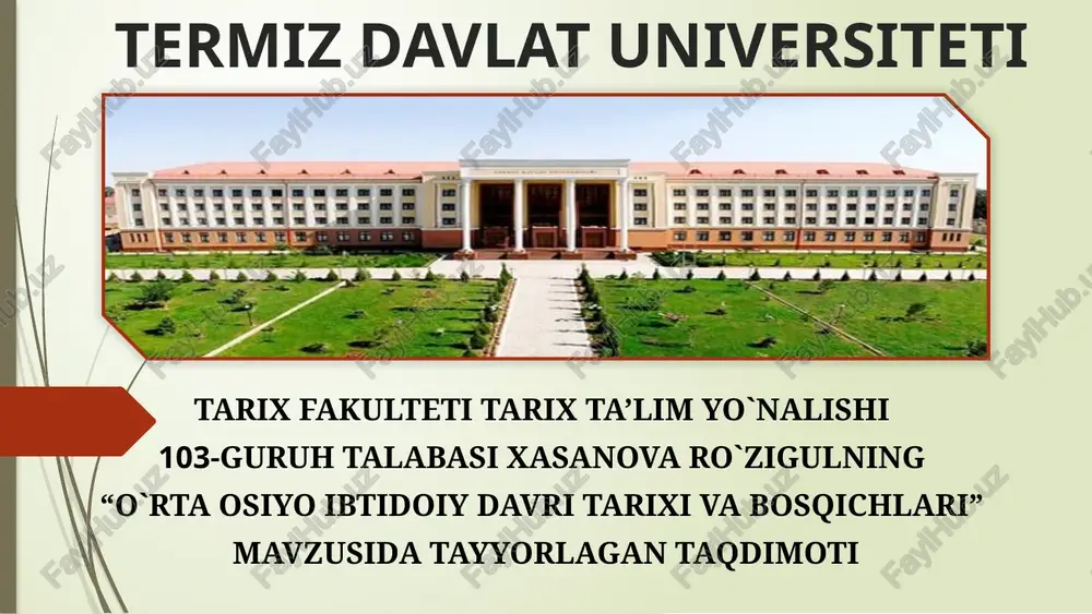 o`rta osiyo ibtidoiy davri tarixi va bosqichlari — PPTX