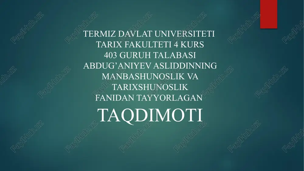 tarixning o'rganilishi — PPTX