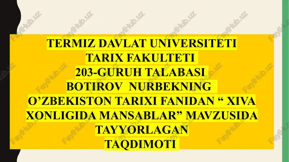 xiva xonligida mansablar — PPTX