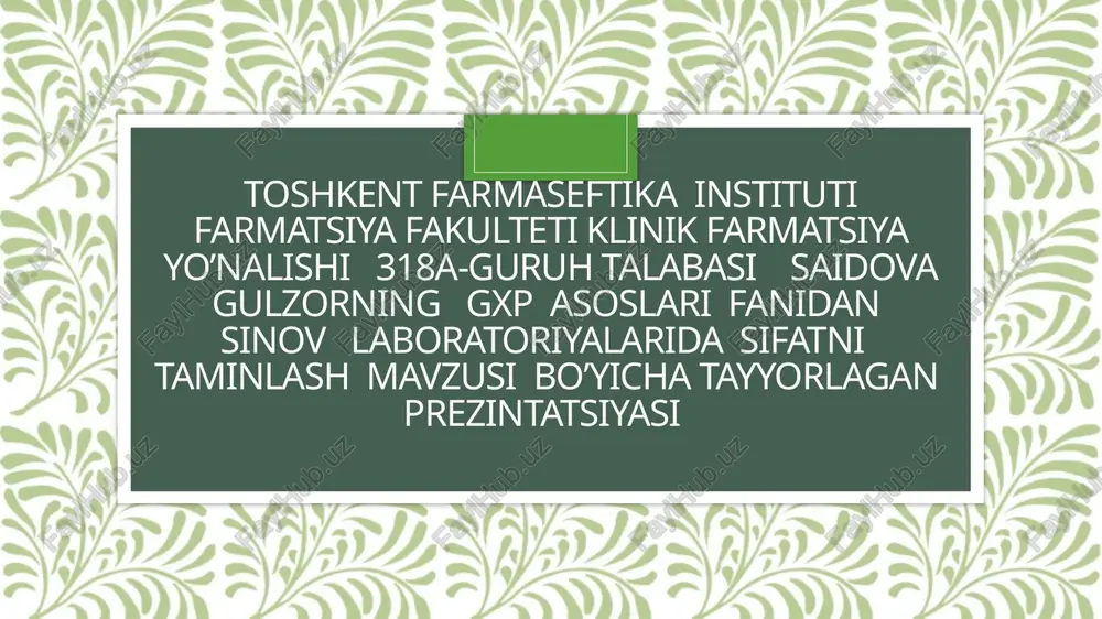 sifatni taminlash mavzusi — PPTX