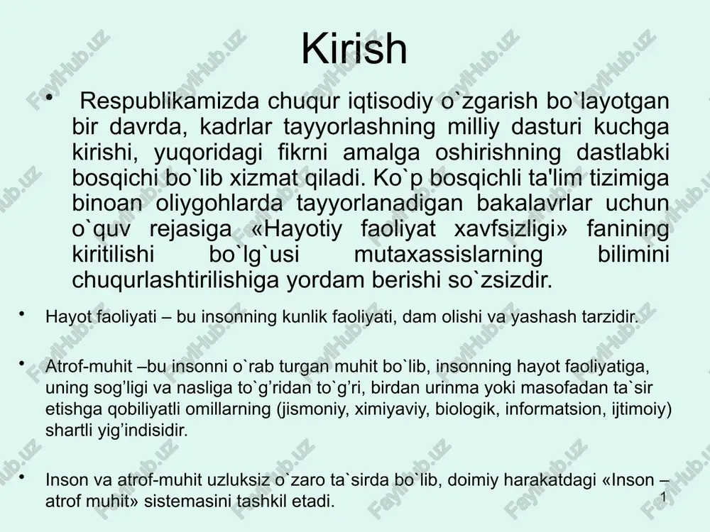 hayotiy faoliyat xavfsizligi — PPTX