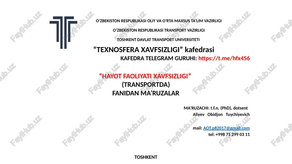 "hayot faoliyati xavfsizligi" — PPTX