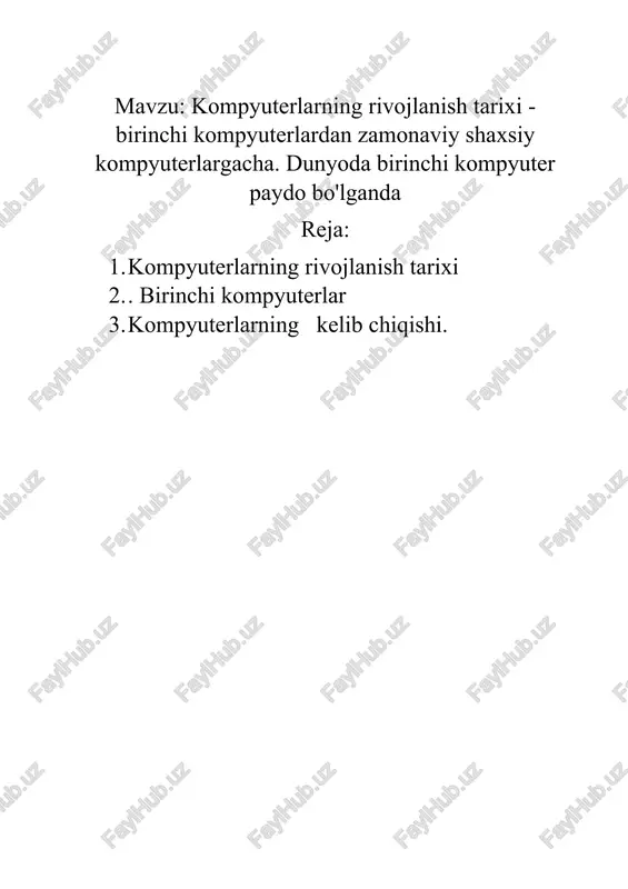 kompyuterlarning rivojlanish tarixi — DOCX