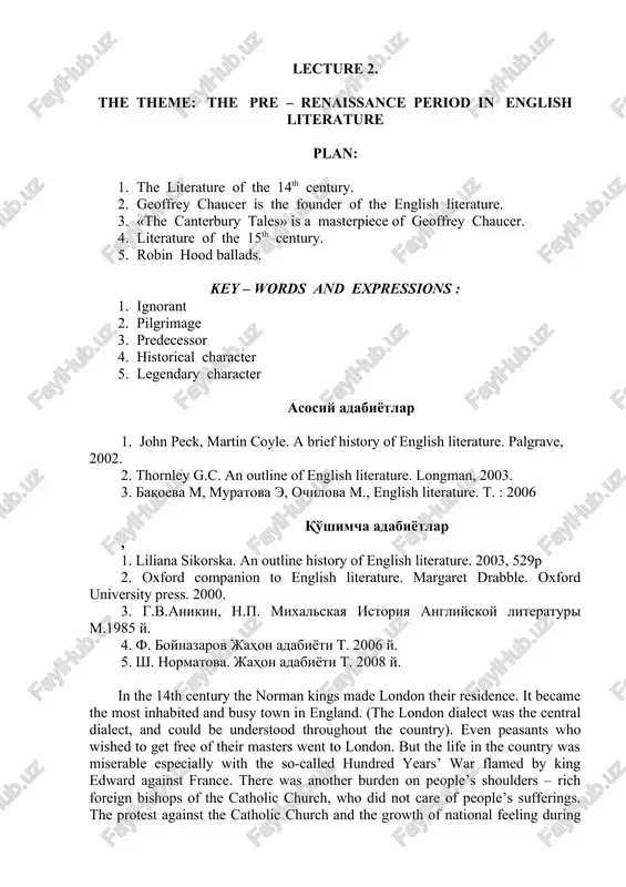 the pre-renaissance period in english literature — DOCX