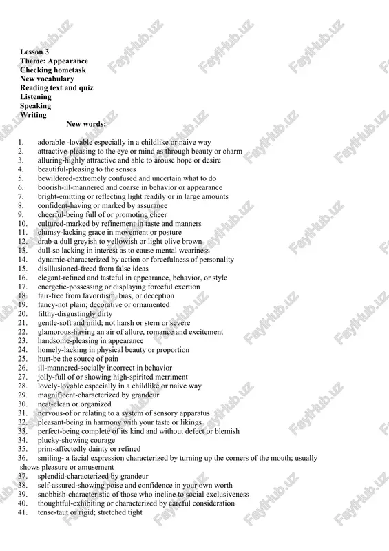 appearance vocabulary lesson — DOCX