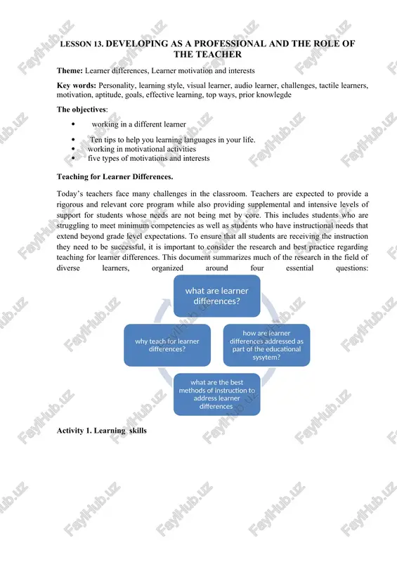 teaching for learner differences — DOCX
