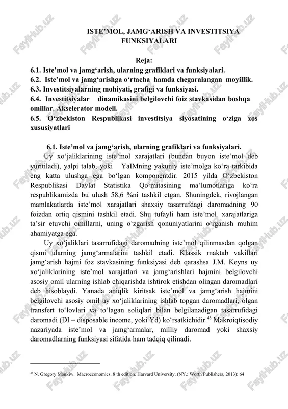 iste’mol, jamg‘arish va investitsiya — DOCX
