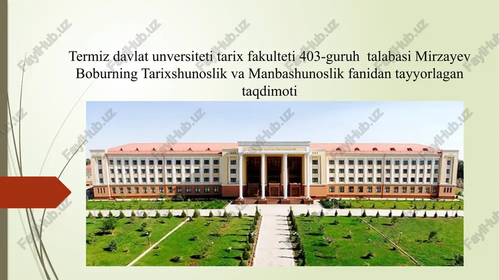 tarixshunoslik va manbashunoslik fanidan taqdimot — PPTX