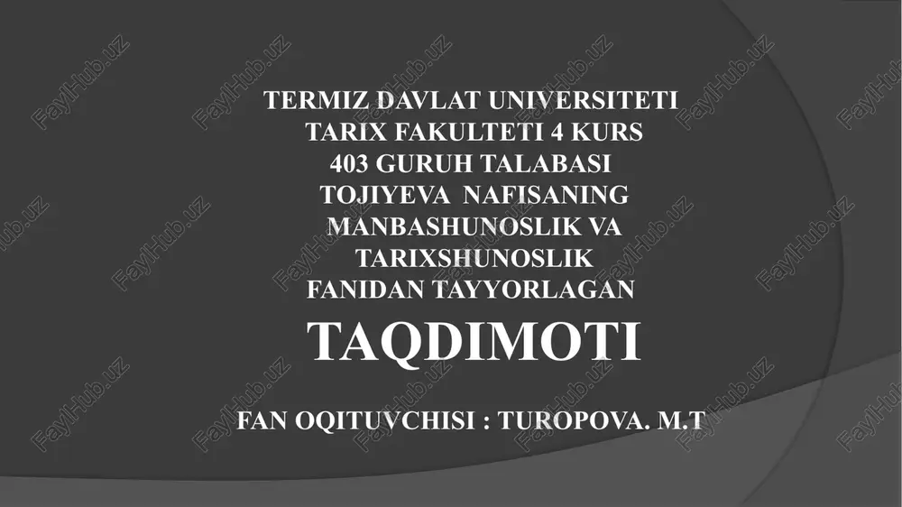 oʻzbekiston tarixshunoslik fanining alohida soha sifatida rivojlanishi — PPTX