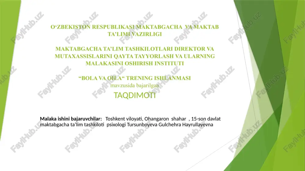"bola va oila" trening ishlanmasi — PPTX